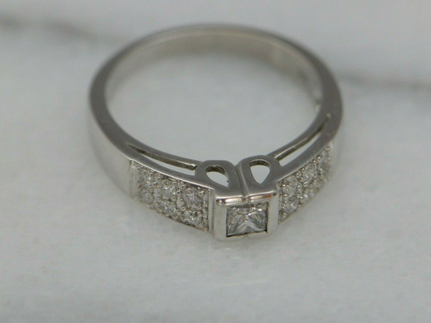 14K WG Diamond Engagement Ring Central Princess Cut Diamond Size 7