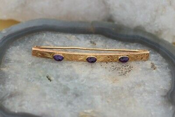 Vintage 14K Yellow Gold Amethyst Bar Pin, Circa 1920