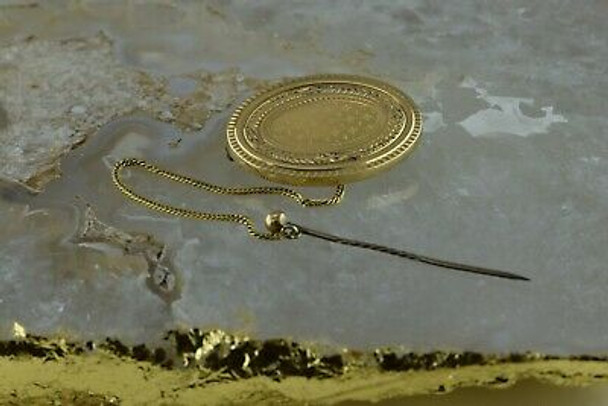 Antique 10K Gold Tested Victorian Oval Boss Pin Circa 1900