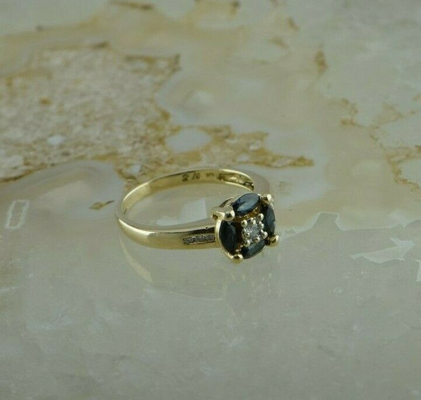 14K Yellow Gold 1 ct tw Sapphire and Diamond Ring Size 6.5 Circa 1990