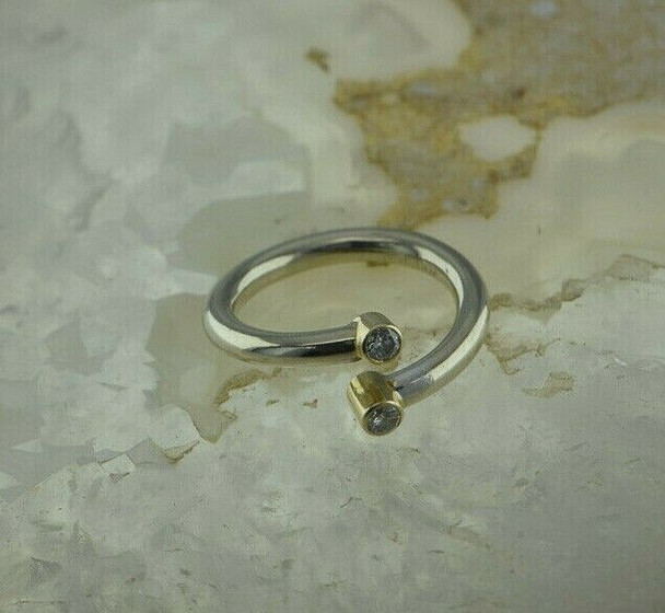14K White & Yellow Gold Diamond Ring 1/4ct tw Adjustable Size 5-7 Circa 1990