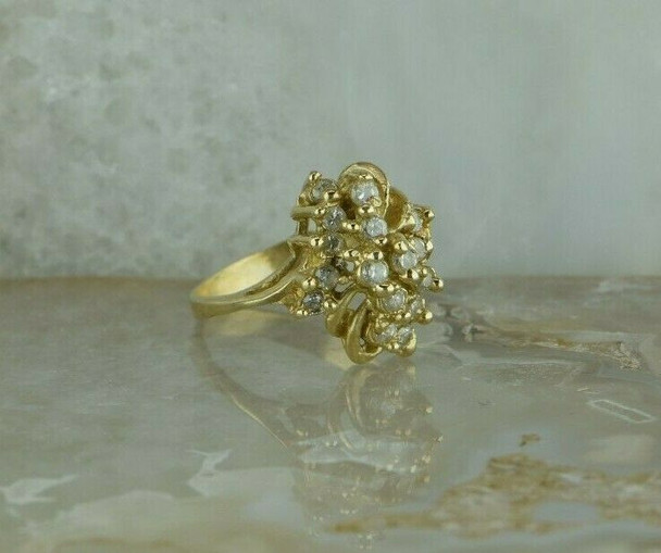Vintage 10K Yellow Gold Diamond Cluster Ring 3/4 ct tw Size 8 Circa 1960