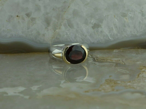 14K Yellow Gold and Sterling Silver Garnet Ring Size 7