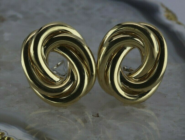 14K YG Substantial Oval Intertwining Swirl Earrings Italian Made Circa 2000