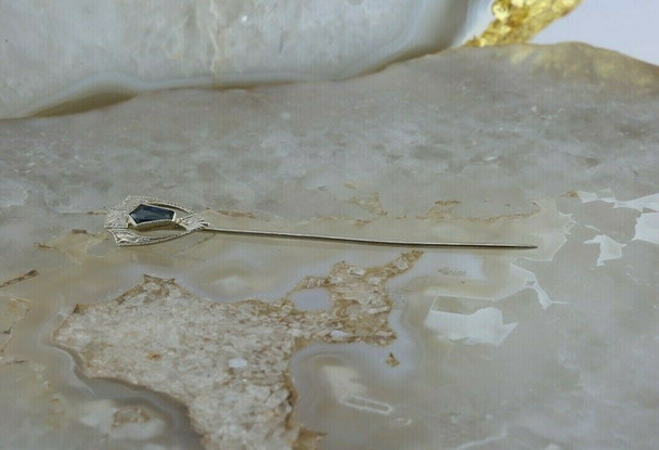 Antique 10K White Gold Sapphire Art Deco Stick Pin Circa 1930