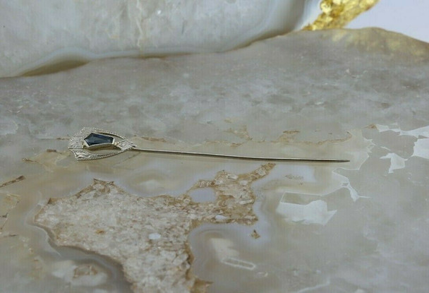 Antique 10K White Gold Sapphire Art Deco Stick Pin Circa 1930