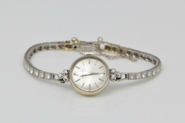 14K White Gold Movado Ladies Watch with 14K White gold Diamond Band, Circa 1960