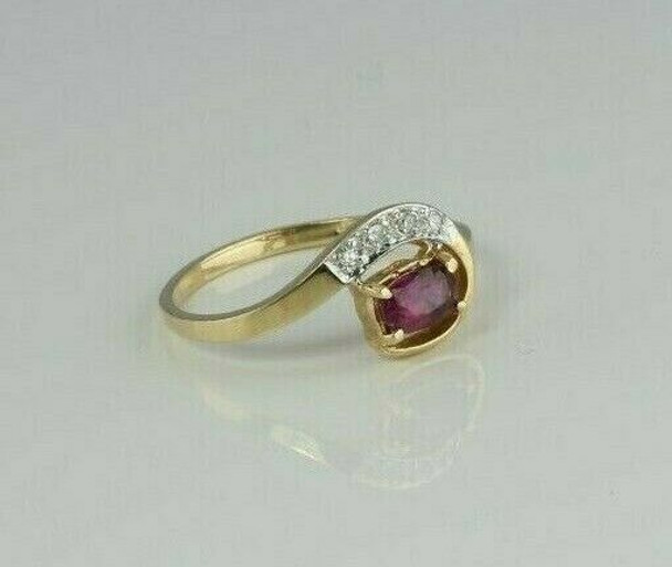 14K Yellow Gold 1/3 ct tw Ruby and Diamond Ring Size 6 Circa 1980