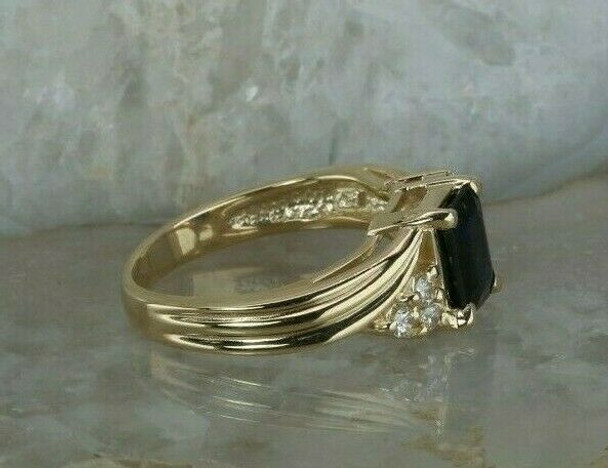 14K YG Sapphire and Diamond Accent Ring Bypass Design Size 6.75 Circa 1970