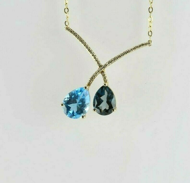 14K Yellow Gold Diamond and Blue Topaz Necklace