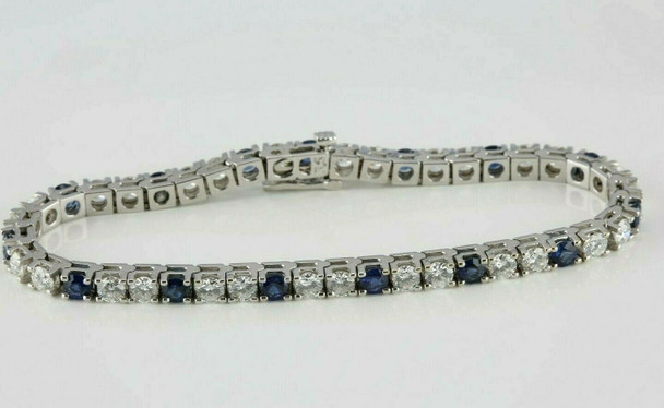 Superb 14K WG 10 ct tw Diamond and Sapphire Tennis Bracelet 7 Inches Circa 1990