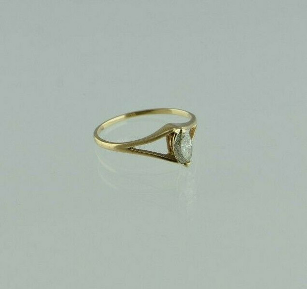 Vintage 14K YG 1/2ct+ Solitaire Diamond Marquise Ring Size 7 Circa 1960