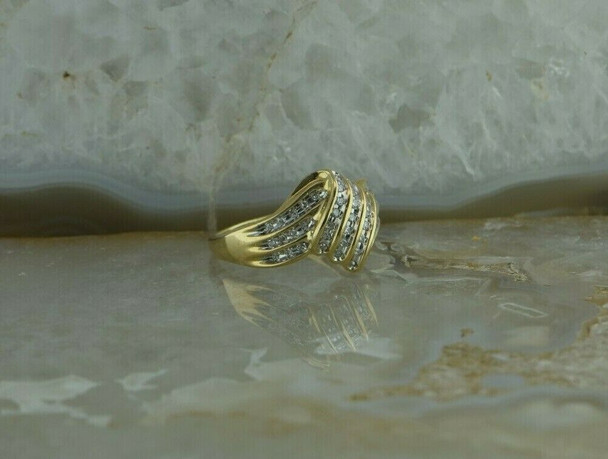 Vintage 10K Yellow Gold Diamond Ribbon Ring Size 8.5 Circa 1960