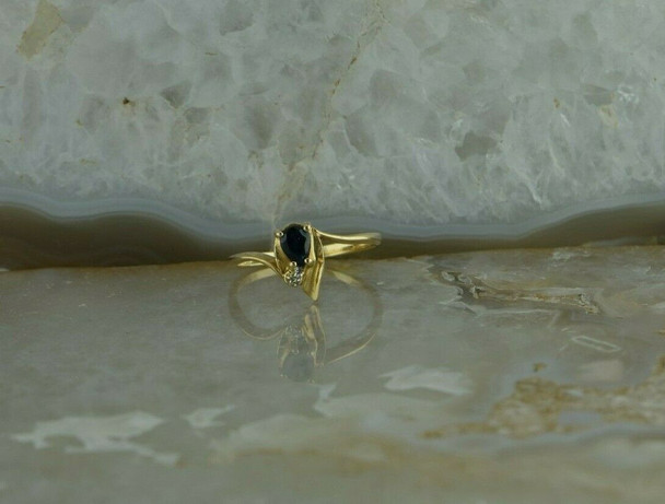 Vintage 14K Yellow Gold Sapphire and Diamond Ring Size 6 Circa 1960