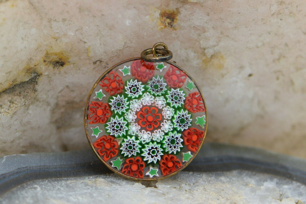 Vermeil Murano Glass Millefiori Disk Pendant