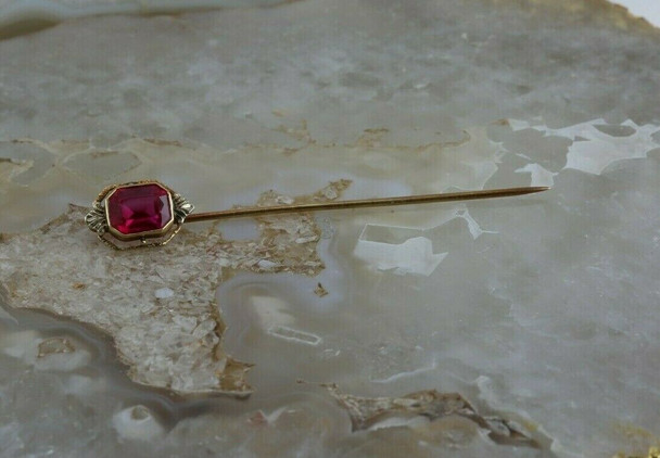 Antique 14K White and Yellow Gold Red Spinel Stick Pin Circa 1920