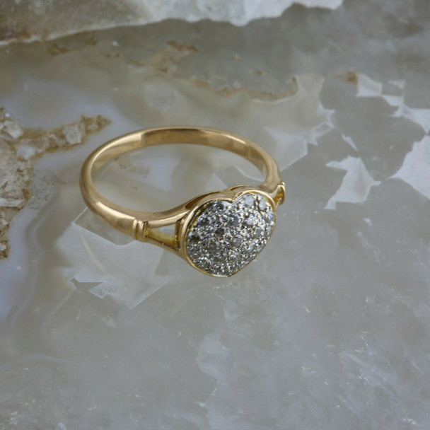 14K YG Diamond Pave Heart Ring 0.25 Ct TW Size 6.25 Circa 1980
