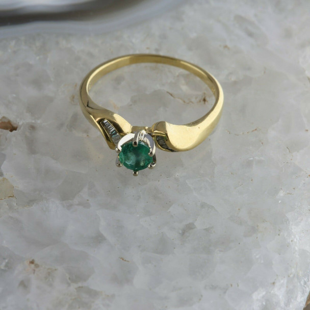 18K Yellow Gold Emerald and Diamond Ring Size 7.25 Circa 1970