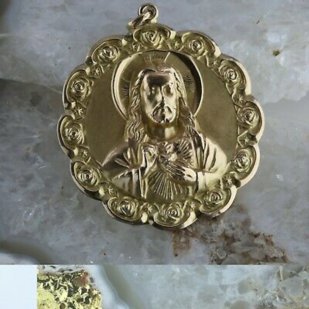 Antique 10K Yellow Gold Jesus and Madonna Pendant Circa 1920