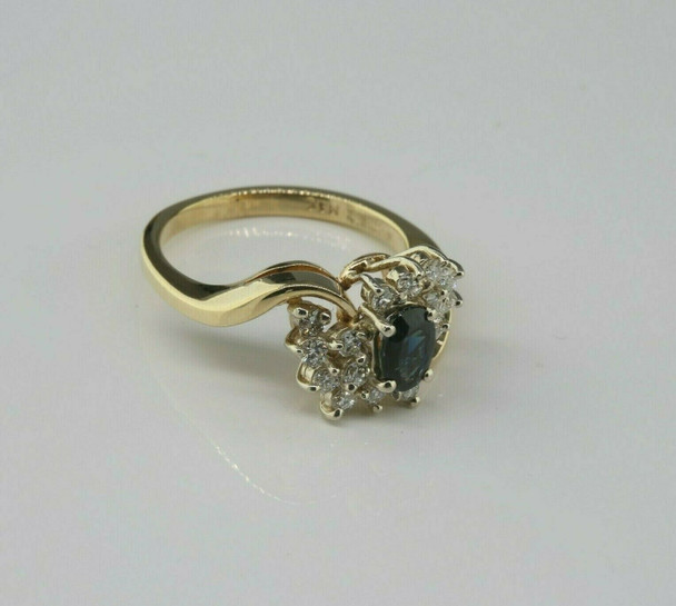 14K Yellow Gold Sapphire and Diamond Cocktail Ring Size 6 Circa 1970