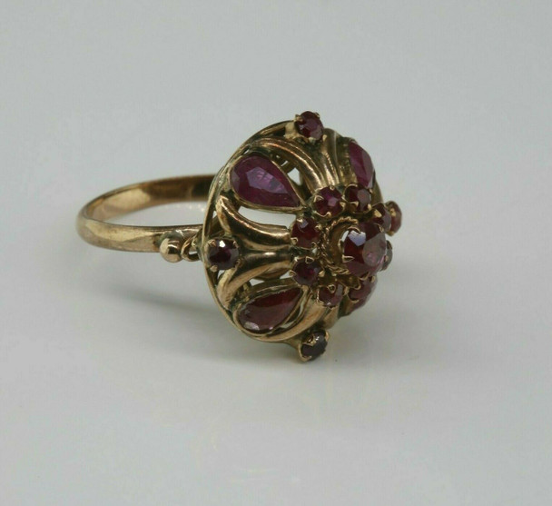 Antique 14K Yellow Gold Ruby Dome Ring Circa 1940 Size 7