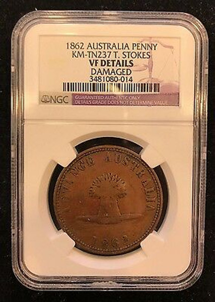 1862 Australia Penny KM-TN 237 T. Stokes NGC VF Details