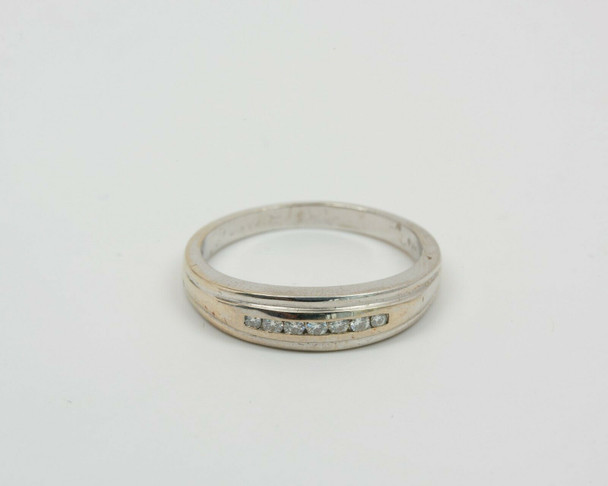 14K White Gold Men's 7 Diamond Line Ring Circa 1980, Size 13