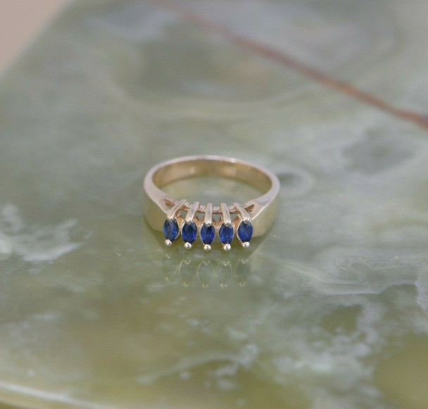 10K YG Sapphire Navette Ring, Size 6.25, Circa 1980