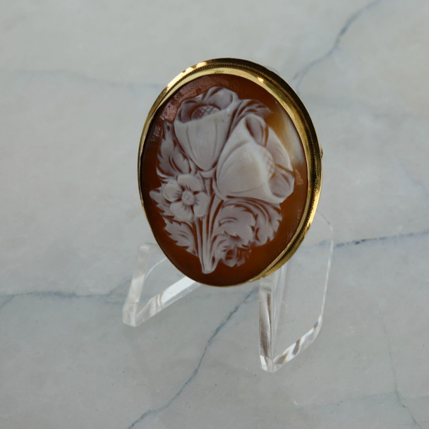 14K Yellow Gold Floral Curved Cameo Pin/Pendant Circa 1950