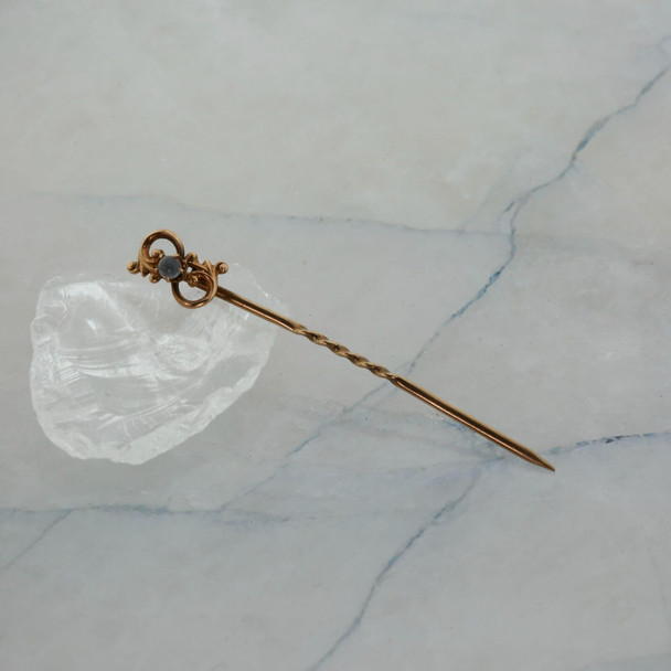 10K Yellow Gold Moonstone Stick Pin Circa 1920