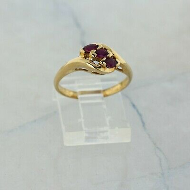 10K Yellow Gold 3/4 ct tw Ruby Ring 3 Marquise Cut Rubies Size 6.25