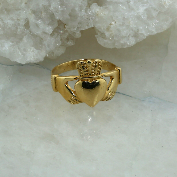 14K Yellow Gold Claddagh Ring, size 9.75