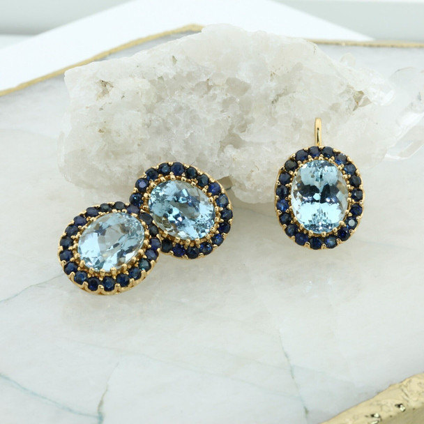 40 ct + tw Blue Topaz and Sapphire Earrings & Pendant Set set in 14K Yellow Gold