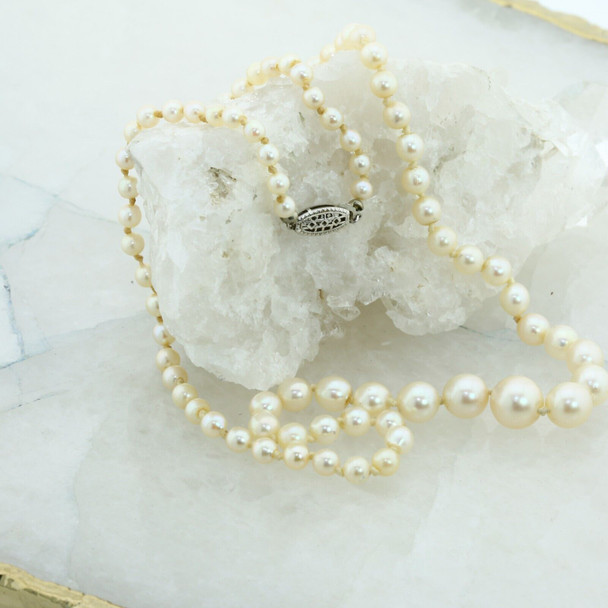 Vintage Pearl Necklace with a 14K White Gold Clasp, Circa 1960s