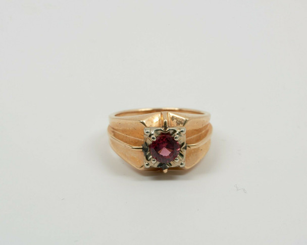 14K Yellow Gold Unisex Tourmaline Ring Circa 1940, Size 7