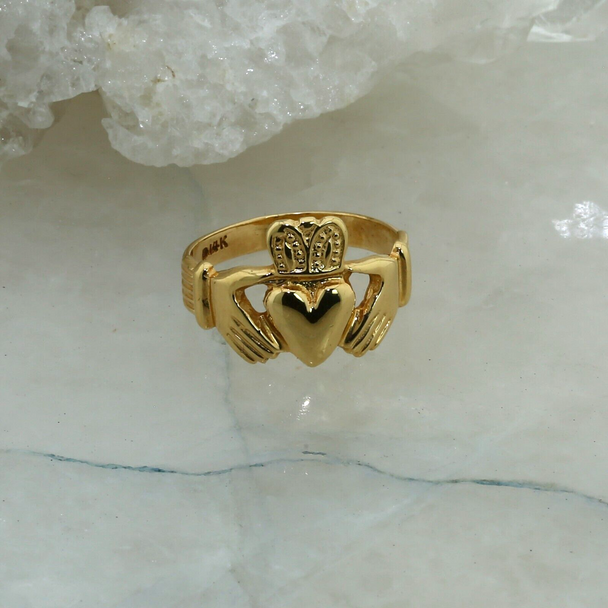 14K Yellow Gold Claddagh Ring, Ring Size 8