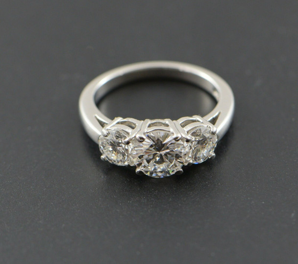 Platinum Super 3 Stone Diamond Ring 2.4 ct. tw. Circa 1970, Size 5.75