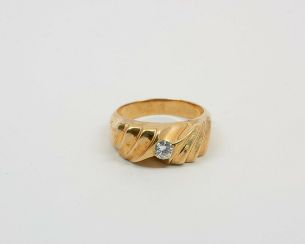 18K Yellow Gold Men's Heavy Diamond Ring Circa 1980, Size 9.75