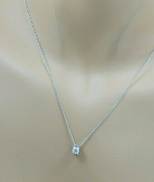 14K WG Diamond Solitaire Pendant Prong Set with 18" Chain, Circa 1980