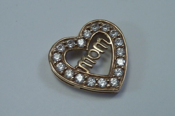 10K Yellow Gold Heart Shaped "Mom" Pendant with Cubic Zirconias