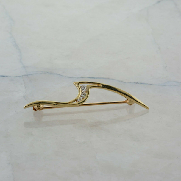 14K Yellow Gold Diamond Stylized Whisp Pin Circa 1980