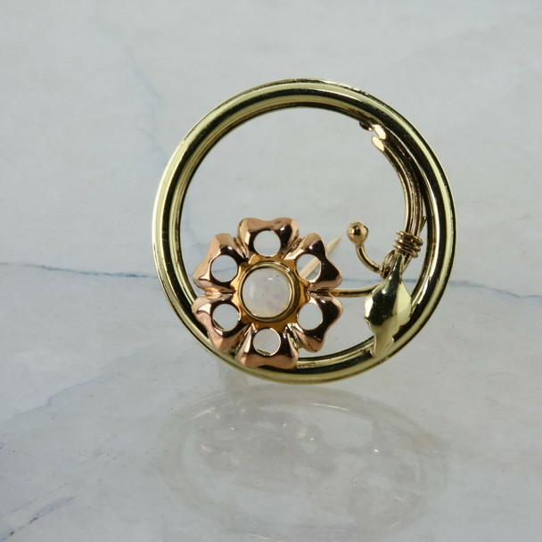 14K Yellow and Rose Gold Opal Flower Pin Circa 1950