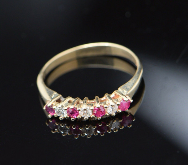 14K Yellow Gold Ruby and Diamond Band Circa 1960, Size 9.5