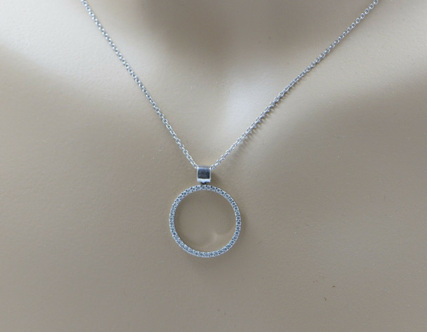 14K White Gold Diamond Circle Pendant with 16" Chain