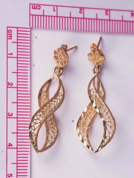 14K Yellow Gold Filigree Swirl Design Drop/Dangle Earrings