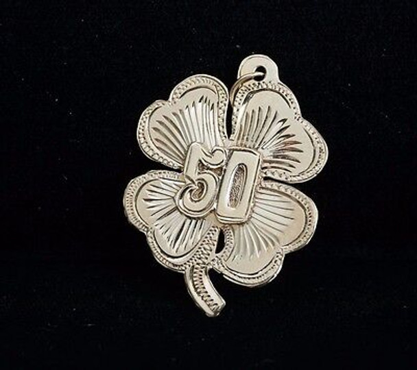 14K yellow Gold Four Leaf Clover "50" Pendant