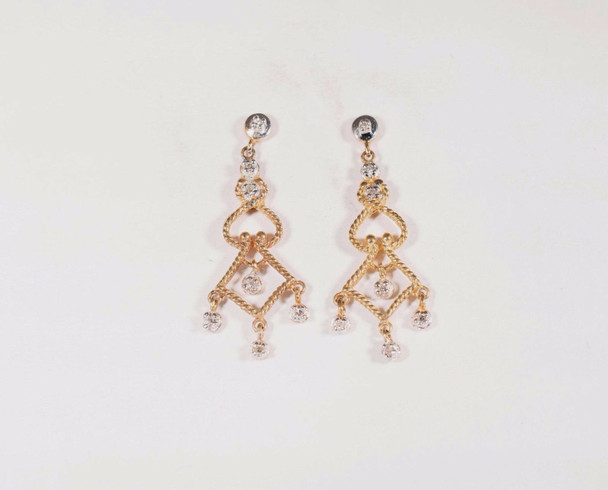14K Yellow Gold Dangling Post Earrings with Diamond Chips.