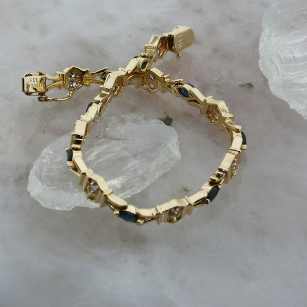 14k Yellow Gold Diamond and Sapphire Bracelet, Circa 1970