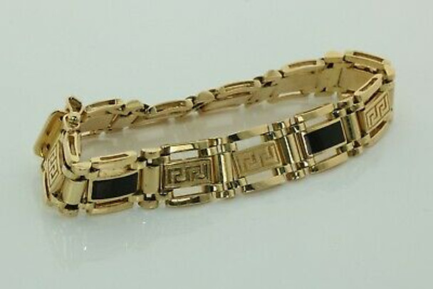 14K Yellow Gold with Black Onyx Bracelet 7.5 inch length Circa 1970