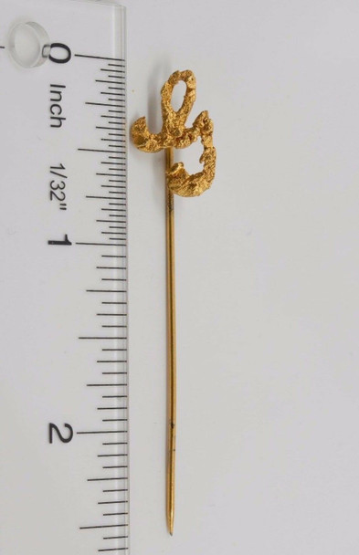 Vintage 14k Yellow Gold Stick Pin with Letter "G" and Natural Gold Nuggets